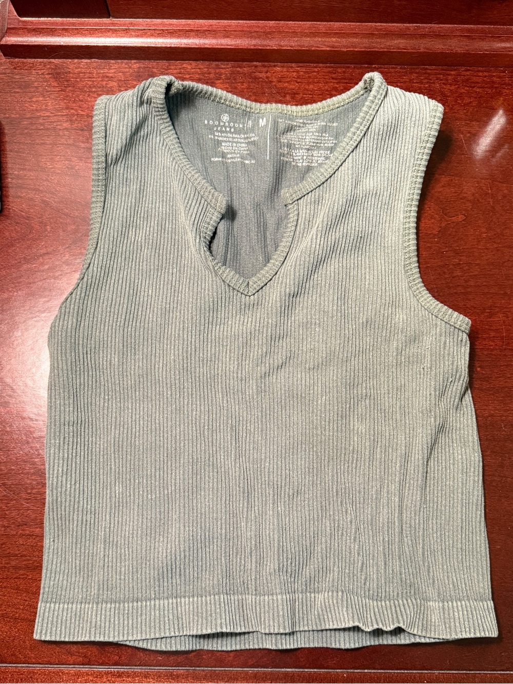 Boom Boom Jeans Ribbed V-Neck Tank Top - Light Sage